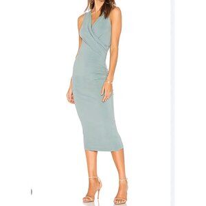Michael Stars Womens Ruched Faux Wrap Midi Dress Surplice Basil Green sz Medium